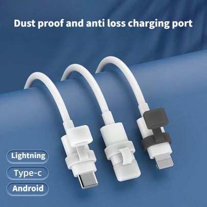 5个数据线接口防尘塞，充电线插头保护套，适用于手机充电器Lightning/Type-C接口，硅胶可调节充电端口保护套，防丢收纳袋