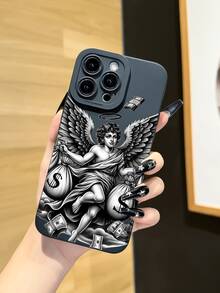 1pc New Unique Creative Angel Coin Purse Pattern Phone Case, Compatible With Apple 17 Pro Max/Air, 11/12/13/14 Plus, XR/7/8 Plus/15 Pro Max, Series - Black - View 2