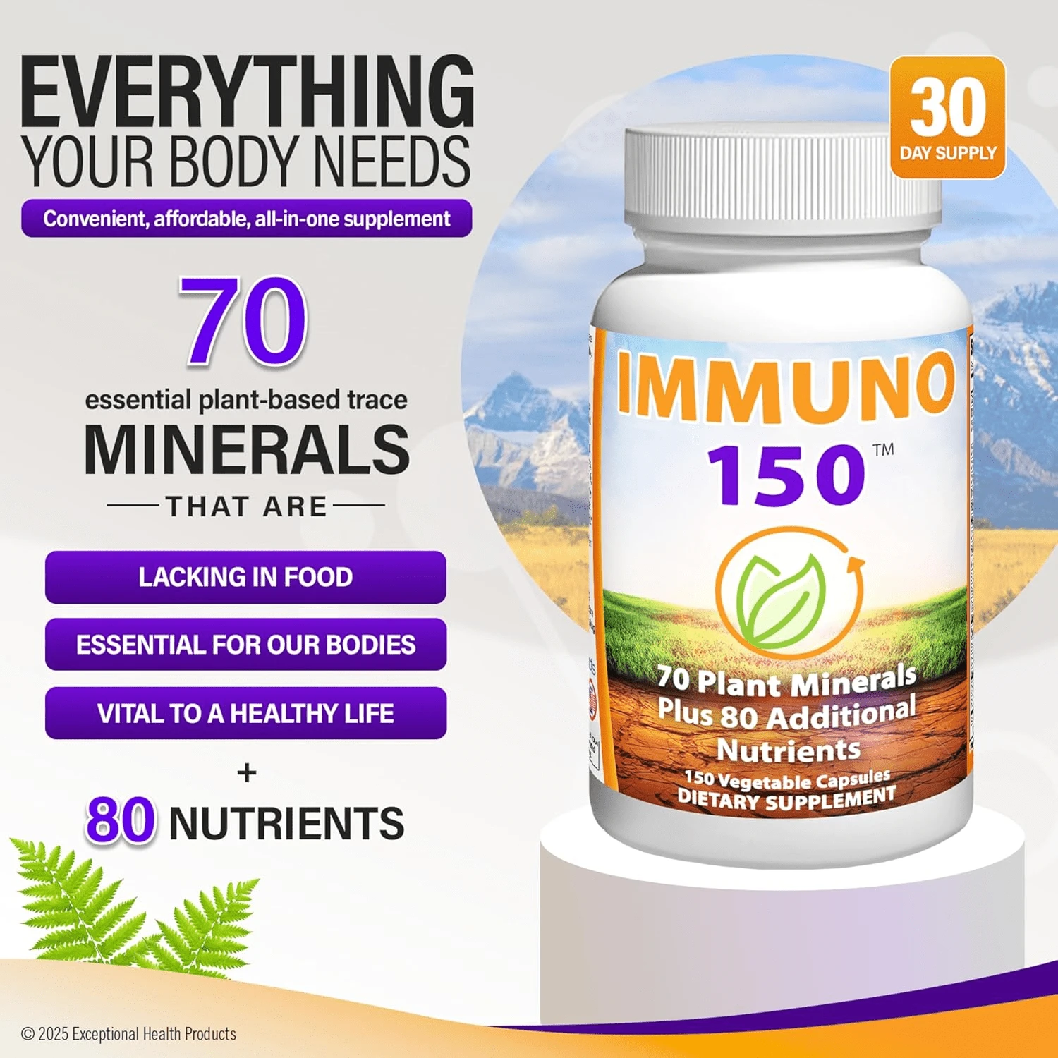 Immuno 150, Immune Support Supplement, Packed With 70 Plant Minerals, 13 Essential Vitamins And 68 Additional Nutrients-150 Vegetable Capsules- Immune Boost For All Age Groups - 150g - 查看 1