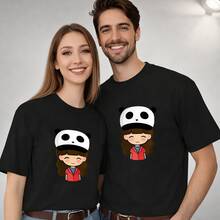 Camiseta con lindo gorro de panda, camisetas a juego para parejas, camisetas blancas con estampado de personaje de dibujos animados para uso diario, regalos de cumpleaños, regalos de Halloween o como camiseta conmemorativa para amigos o seres queridos, también adecuada como suéter. Entrega rápida. - Hombre Oscuro - Ver 6