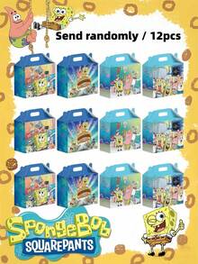 SpongeBob SquarePants Bộ 12 hộp quà tặng chủ đề nhân vật hoạt hình SquarePants dễ thương - Túi quà giấy sáng tạo, hộp quà tặng thực phẩm sưu tầm. - Nhiều màu - Xem 11