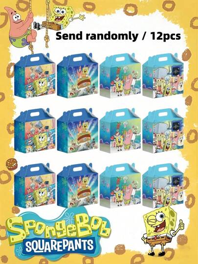 SpongeBob SquarePants 12pcs/Set SquarePants Cute Cartoon Character Themed Party Gift Box - Creative Paper Gift Bag Collectible Food Gift Box