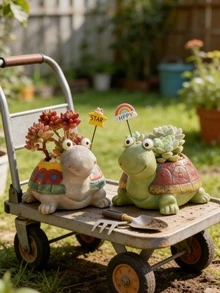 Cute Big-Eyed Turtle Resin Planter - Cartoon Turtle Succulent Planter, Suitable For Garden And Yard Decor | Interesting 1pc Decor For Outdoor Flower Beds, Balcony Shelves And Lawns | Weather-Resistant Container For Planting Succulents And Small Plants, Full Of Charm, Gardening Decor, Outdoor Flower Pot, Balcony Decor, Succulent Planter, Plant Container, Gift - A - View 4