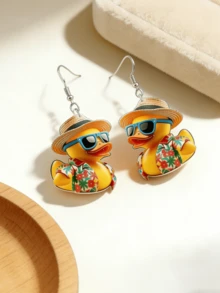 2D Flat, 2pcs Creative Cartoon Duck Acrylic Fashion Glasses Pendant Earrings, Suitable For Daily Wear And Holiday Parties, Ideal Gift For Friends And Celebrations - Duck - View 11