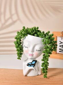 Facial Planter/Pot, Suitable For Indoor And Outdoor Plants, Made Of Resin, Suitable For Succulents, With Drainage Hole, Cute Lady Face Shaped Planter - A - View 13