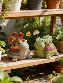 Cute Big-Eyed Turtle Resin Planter - Cartoon Turtle Succulent Planter, Suitable For Garden And Yard Decor | Interesting 1pc Decor For Outdoor Flower Beds, Balcony Shelves And Lawns | Weather-Resistant Container For Planting Succulents And Small Plants, Full Of Charm, Gardening Decor, Outdoor Flower Pot, Balcony Decor, Succulent Planter, Plant Container, Gift - A - View 2