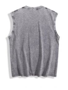 Sleeveless Printed Oversized T-Shirt, Y2K Style Street Fashion Men's Washed Vest (220g Pure Cotton), Vintage Pattern Fun Print, Hip-Hop Style - Xám - Xem 2
