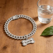 Luxury Fashion Pet Collar, Classic Hip-Hop Cool Zinc Alloy Cuban Chain Necklace With Rhinestone Bone Pendant, Adjustable Size Suitable For Cats And Dogs - Multicolor - View 7