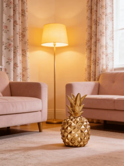 A Pineapple-Shaped Decorative Craft, A Resin Pineapple Statue, Gold In Color, A Modern Minimalist Style Art Sculpture, Suitable For Living Rooms, Bedrooms, Offices, Desktops, Porches, And Piano Table Decorations.