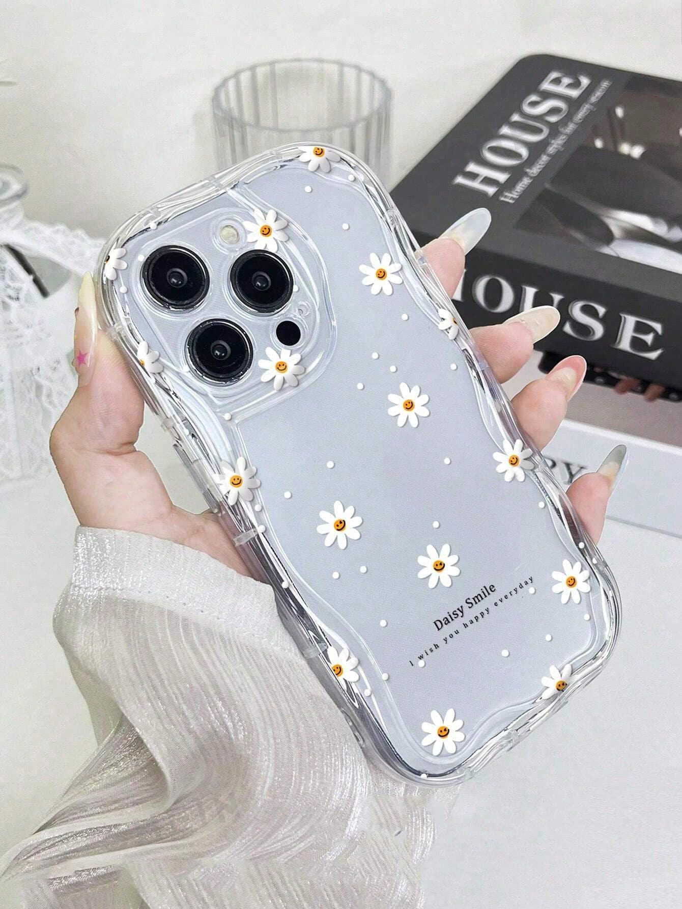 Flower Phone Case Apple Phone Case Daisy Pattern, Brighten Your Simple Thickened Anti-Drop Phone Case Compatible Waterproof Shockproof Scratch-Resistant - Clear - View 1