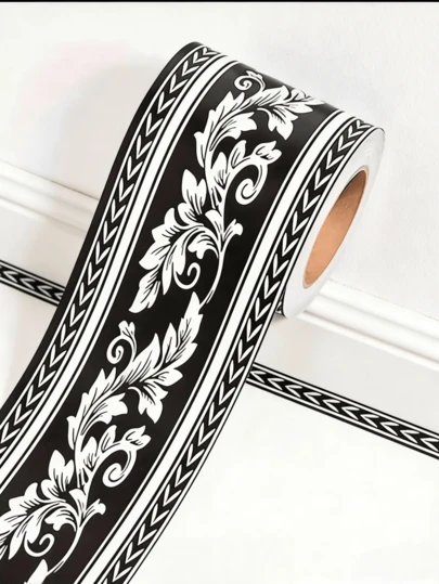 Pegatinas con relieve floral y de hojas en blanco y negro para la cintura, resistentes al agua y al desgaste, tiras decorativas para renovación de paredes y gabinetes