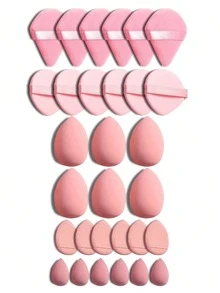 5/10/20/30/40/50/60/80/100件化妆工具套装包含：10个液体化妆海绵 + 10个迷你液体化妆海绵 + 10个散粉定妆三角粉扑 + 10个气垫粉扑 + 10个迷你遮瑕气垫粉扑 - 西瓜粉 - 查看 12