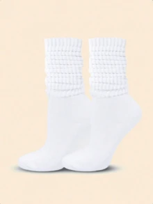 1 Pair Women's White Fashionable Slouch Socks, Suitable For Daily Wear - White - View 2