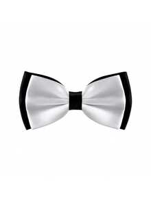 1 chiếc nơ đeo cổ hai lớp hai mặt dành cho nam, có thể điều chỉnh. - đen và trắng - Xem 2