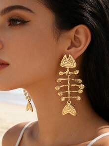 Retro Personalized Ocean Vacation Style Elegant Alloy Fish Bone Dangle Earrings For Women - Simple Fish - View 8