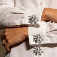 1件/2件衬衫纽扣套装，星钻花朵袖扣套装，复古袖扣夹纽扣，时尚闪亮袖扣无缝纽扣铜质纽扣夹修身衬衫正式礼服服装装饰纽扣奢华袖扣套装精美纽扣婚礼生日情人节结婚礼物 - 金色 - 查看 2