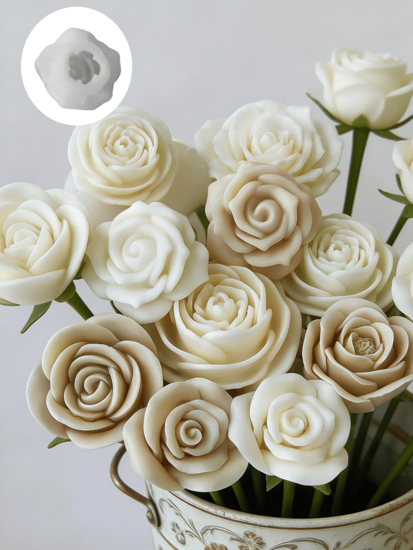 1个3D浪漫玫瑰花蜡烛硅胶模具，清新自然风格花卉蜡烛模具，手工香薰蜡烛/香皂，家居装饰，多花设计，易脱模且经久耐用，适合客厅和书房营造浪漫氛围，适合作为礼物、乔迁之喜、节日礼物，花卉图案模具，手工材料，创意爱好者的必备品