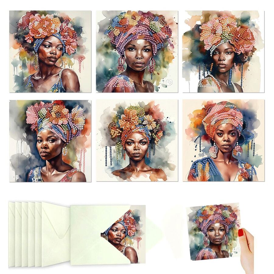 6pcs Diamond Painting Greeting Card Kit, Cartoon Character Themed, Paper Material With Partial Mosaic Handcraft, DIY Craft For Blessing, Expressing Sentiments, Holiday Gift Cards