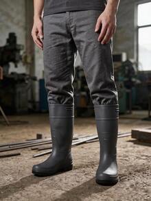 Men's Classic High-Top Rain Boots, Garden Anti-Slip Rain Boots, Durable & Comfortable, Suitable For Outdoor Fishing, Gardening, Construction Site Work - Matte Black - View 3