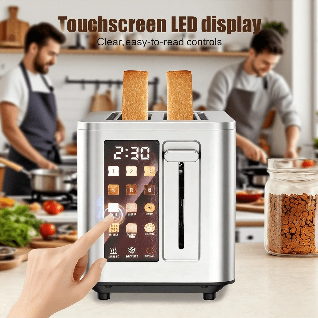 Smart Touchscreen 2-Slice Toaster, Stainless Steel Bread Maker With LED Display, Extra Wide Slots & 6 Shade Settings For Bagel/Waffle, Modern Kitchen Essential - 2 lát - Xem 1