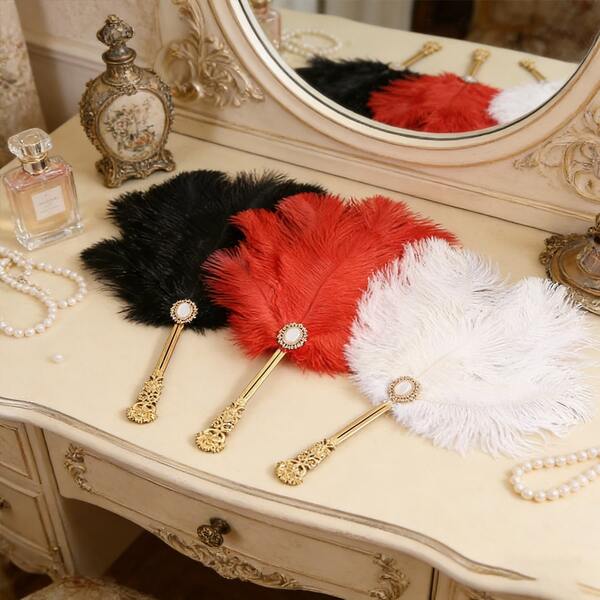 Vintage Palace-Style Luxurious Ostrich Feather Fan With Gold Carved Diamond-Encrusted Pearl Decorated Handle, Photo Prop For Hanfu & Qipao, Elegant Handheld Fan For Banquets & Balls, Stylish Accessory & Home Decoration Ornament Fan, Women's Day, Travel Essentials, Wedding Favors, Y2k, Bedroom, Car Accessories Women, Kitchen Decor,Cute Stuff,Mother's Day Gift,Bedroom Decor,Garden,Kitchen Decor,Summer,Beach,Travel Essentials,Room Decor,Squishy,Graduation,Outdoor,Garden,Travel Essentials,Portable Essentials,Beach Essentials,Graduation Season,Commencement,Graduation Ceremony,Graduation Gift,Graduation Present,Graduation Gift,Graduation Present,Congrats Grad,Congratulations Graduate,Valedictorian,Finish School,Graduation Party,Outdoor Essentials,Travel Portable,Hiking Essentials,Camping Essentials,Portable Tools,Summer Essentials ,Summer Portable