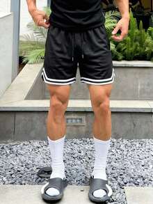 1 chiếc quần short nam thường ngày, quần short thể thao, cạp chun, quần short bóng rổ, bóng chày, tập thể dục, chạy bộ, tập luyện, thể hình, thể thao, ngoài trời, quà tặng Ngày của Cha - màu đen - Xem 9