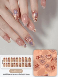 固化凝胶美甲贴，透明底胶，20片装，需使用UV灯固化，沙龙品质，持久耐用，ES20跨境批发代发货红皮书同款美甲贴纸，指尖美甲贴纸 - 彩色 - 查看 2