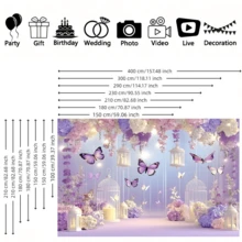 1 tấm phông nền hình bướm màu tím nhiều màu sắc - Chất liệu polyester có thể tái sử dụng, thích hợp để trang trí tường cho sinh nhật, kỷ niệm và các sự kiện lễ kỷ niệm khác - Hoàn hảo cho các bữa tiệc trong nhà/ngoài trời, trang trí sinh nhật, trang trí phòng, trang trí đám cưới, v.v. - Nhiều màu - Xem 7