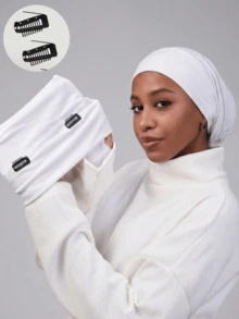 1pc Women's Solid Color Double-Layer Flat Top Hat With 2pcs Anti-Slip Clips Adjustable Scarf & Cap Set - White Anti-slip Clip Double-layer Flat Top Cap - View 7