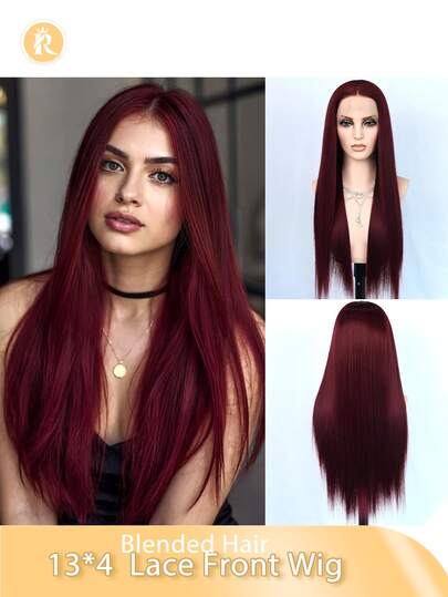 180% 密度直发 13*4 蕾丝前额混色假发 透明蕾丝巴西原生混色假发 女士女孩款 自然色 棕色/酒红色/橙色混色假发（波波头假发 8-16 英寸 长款假发 18-36 英寸）