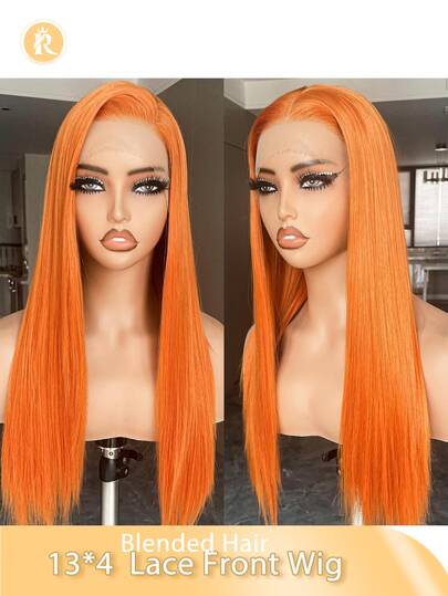 Tóc giả pha trộn 13*4 với độ dày 180% (Tóc giả kiểu bob dài 6-16 inch, tóc giả dài 18-36 inch) Tóc giả dài thẳng không cần keo, tóc đã được tỉa sẵn, đường chân tóc tự nhiên dành cho nữ, màu đen/nâu/đỏ tía/cam. Tóc pha trộn được làm từ tóc người kết hợp với sợi tổng hợp và sợi protein.