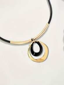 1pc New Creative Geometric Asymmetrical Patchwork Black & Gold Fashionable Casual Street Punk Rock Style European And American Personalized Exaggerated Pendant Necklace - Multicolor - View 4