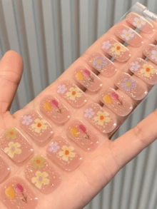 Miếng dán móng tay gel bán khô, 20 miếng, chất lượng salon, bền lâu, dễ dán và gỡ bỏ, có đèn UV. - Hồng - Xem 6