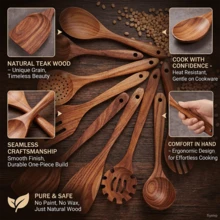 10 piezas Cucharas de madera, resistentes, ligeras y resistentes al calor, utensilios de cocina, suministros de cocina, accesorios de repostería - Marrón - Ver 2