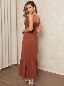 Elegant Women's Long Dress With Padded Cups, Lining, Adjustable Straps, And Front Buttons - Burnt Orange - View 4