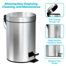 Crystals 3L Stainless Steel Pedal Bin With Removable Inner Bucket – Compact Kitchen & Bathroom Waste Bin - Pedal Bin - View 6