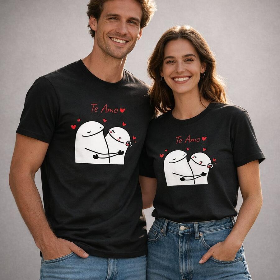 Camiseta con estampado de pareja besándose de dibujos animados "Te Amo", camisetas a juego para amantes, para uso diario, regalos de cumpleaños, regalos de Halloween, o como camiseta conmemorativa para amigos o seres queridos. También adecuada como suéter. Entrega rápida. - Mujer oscura - Ver 1