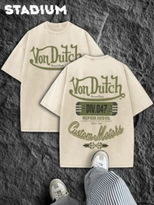 1 PCS [Retro Cotton T-Shirt] High-Quality 100% Pure Cotton Retro Style Printed Men's Off Shoulder Sleeves T-Shirt 230g Thick Heavyweight Washed Short Sleeves, Distressed Pure Cotton Washed Craftsmanship, Spring/Summer/Fall Men Clothes, Regular Fit Shirt, Halloween & Christmas & Thanksgiving Day & Valentine's Day & Pride & Father's Day & Easter & Mother's Day & New Year & Spring Festival, Men's Round Neck Printed Short Sleeve Casual Everyday T-Shirt, They Are Excellent Gifts For Friends And Family, 230g 100% Cotton T-Shirts Feature, A Youthful And Fashionable Design, Graphic Tees Men, Graphic Tees Women, Back To School Shirt, College Essential - 杏色 - 查看 1