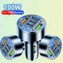 5个100W 3USB 2Type-C车载充电器，支持PD QC3.0快充，USB-C车载手机充电器，Type-C车载适配器，兼容 - 多色 - 查看 7