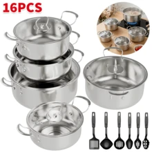 16tlg Topfset Kochset Kochtöpfe Kochgeschirrset Kochtopf-Set mit Deckel Induktion16-24cm,langlebig und leicht zu reinigen, perfekt für Familienküchen - Übersicht 1