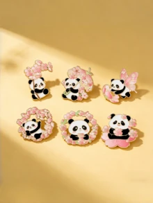 1/6件装春夏樱花熊猫系列珐琅胸针可爱中国风卡通胸针服装包包装饰配件，6种款式可选，可佩戴在包包、外套、汉服、JK制服上，是学生派对成员、中国风爱好者和熊猫爱好者的趣味礼物。 - 多色1 - 查看 3