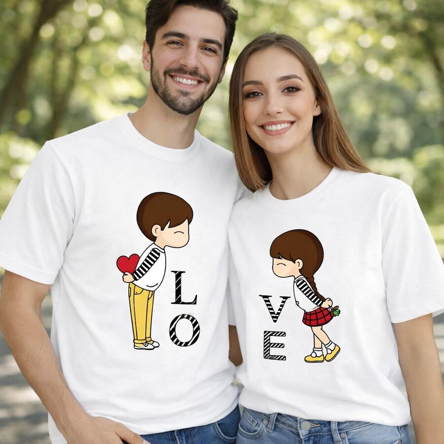 Camiseta con estampado de dibujos animados de amor para parejas, ideal para uso diario, regalos de cumpleaños, regalos de Halloween o como camiseta conmemorativa para amigos o seres queridos. También es adecuada como suéter. Entrega rápida. - Hombre Blanco - Ver 1