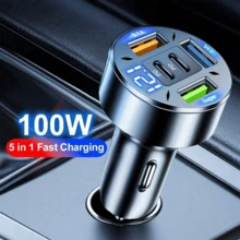 5个100W 3USB 2Type-C车载充电器，支持PD QC3.0快充，USB-C车载手机充电器，Type-C车载适配器，兼容 - 多色 - 查看 3