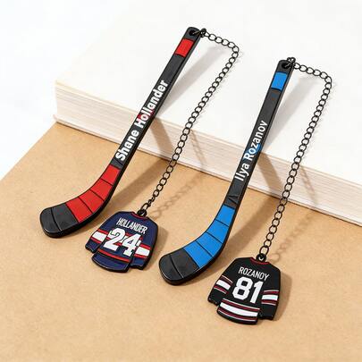 Ice Hockey Themed Metal Bookmarks With "Fierce Confrontation" Of Jersey Numbers 24 And 81, Ideal Gift For Sports Novel Enthusiasts, Ice Hockey Fans And Bookworms