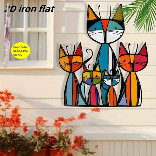 Arte de pared de gato de estilo bohemio en 2D de acrílico | Decoración colorida, adecuada para patio, jardín, sala de estar y dormitorio | Decoración de valla exterior duradera | Regalo perfecto para amantes de los gatos, decoración caprichosa | Se puede usar en 11 festivales