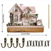 1pc Colorful Wooden House Key Holder Decor With Rabbit, Egg And Flower Patterns, Suitable For Easter Decoration, Home Decor, Key Hanging And Bathroom Use - Multicolor - View 7