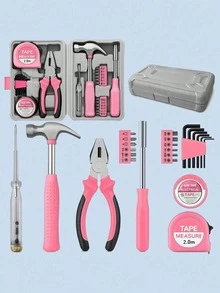 24Pcs Pink Women's Tool Kit, Household Repair Set With Hammer Pliers Screwdrivers, Compact Case For DIY Car Emergencies - Repair Tools - View 13