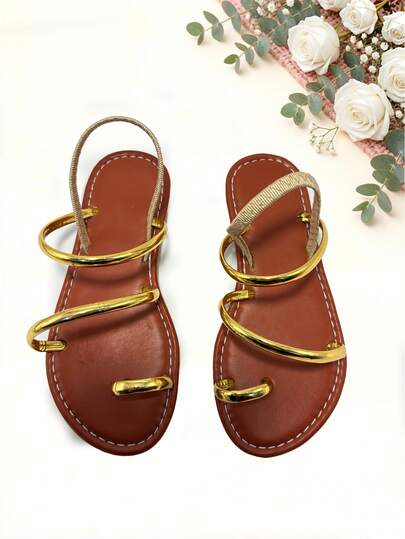 1 Pair Fashion Children Flat Sandals, Girls Sandals, Toe Loop Design, Stylish & Comfortable, Suitable For Daily Wear, Travel, Gatherings
