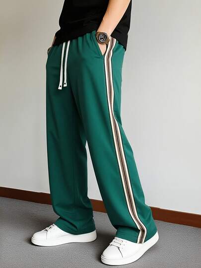 New Spring/Summer Men's Knit Pants, Contrast Color Design, Casual Pants, Sweatpants, Straight Leg, Suitable For Daily Casual, Commuting, Outdoor Sports, Street Fashion