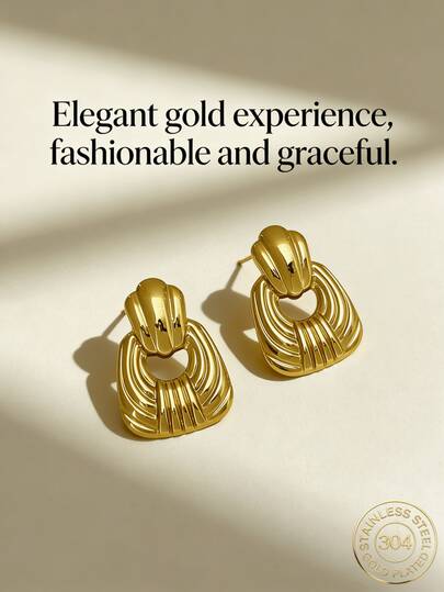Elegant Gold Earrings, Gold-Plated Stainless Steel Women's Earrings, Hypoallergenic, Nickel-Free, Matte Stud Earrings, Thick Gold-Plated Women's Stud Earrings, Fashionable Geometric Texture Lightweight Hypoallergenic Stud Earrings, Vintage Jewelry Prom Gifts, Women's Stud Earrings, Stylish And Unique Pendant Stud Earrings, Women's Gold-Plated Earring Sets, Exquisite Gold-Plated Pendant Stud Earrings, Hypoallergenic Stud Earrings, Fashion Jewelry, Women's Gifts, Party Favors.